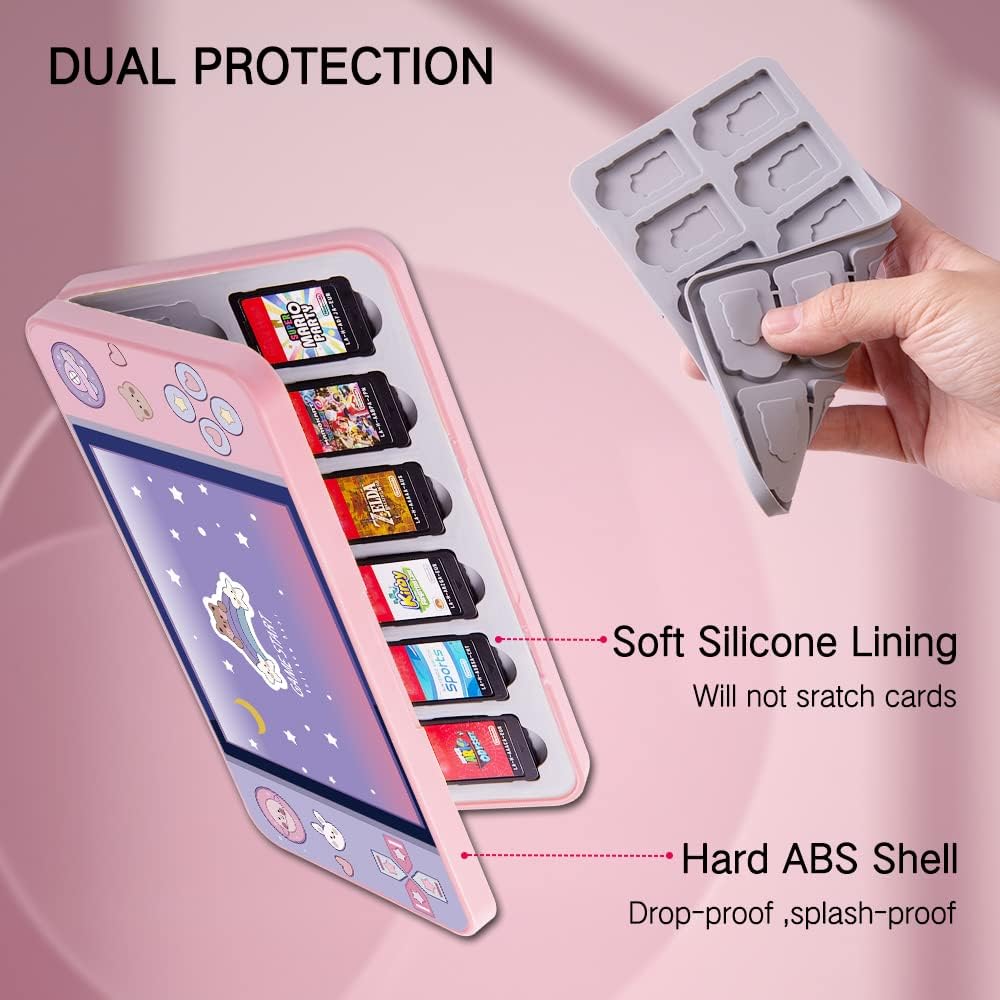 PERFECTSIGHT Switch Game Case Compatible with Nintendo Switch 2/ OLED/ Lite, 24 Switch Game Holder,Cute Switch Game Card Case Cartridge with 24 Slots Card Storage (Rabbit Bear) - Image 5