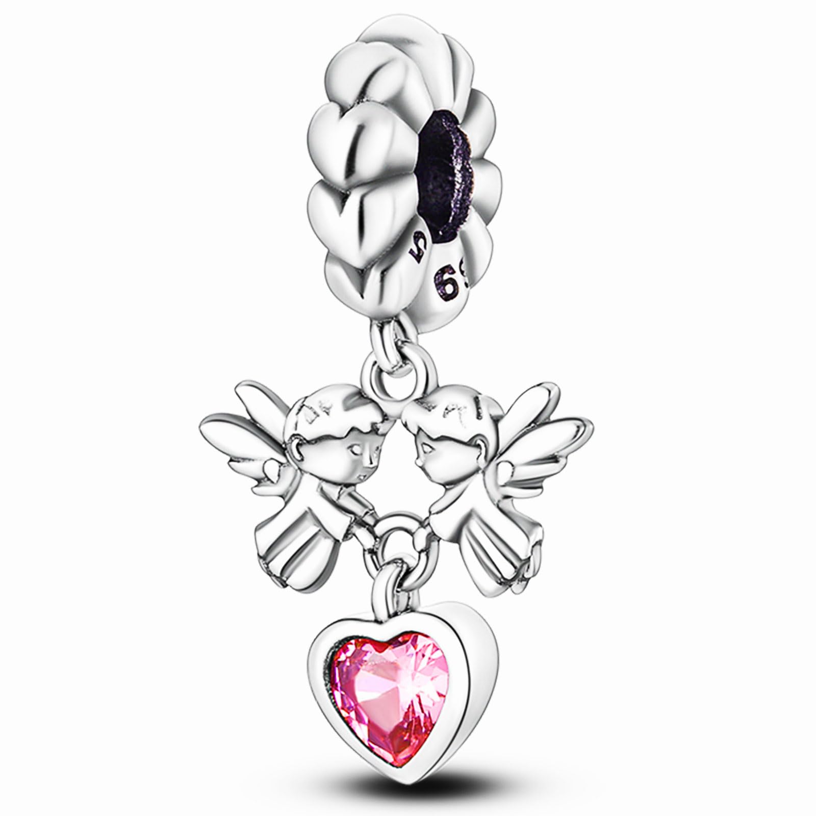 NUJIFFY 925 Sterling Silver Charms Beads for Bracelets Necklaces, Airplane Passport Sister Heart Coffee Music Book Travel Pendant, Pink Color Cute