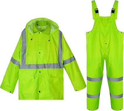Rain Suits for Men Waterproof High Visibility Reflective Work Breathable Rain Gear for Men Waterproof Jacket and Pants