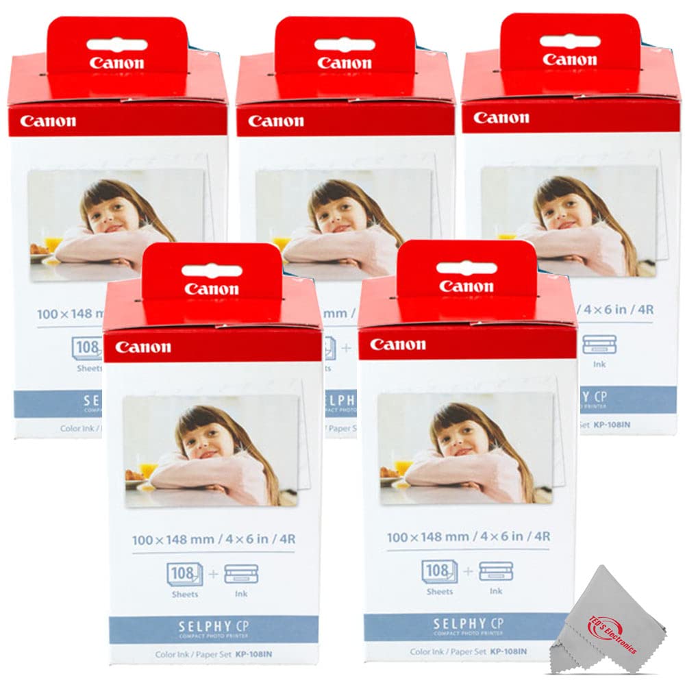 Canon KP-108IN Color XZLzaQ Ink and 4 x 6 Paper Set, 108 Count (Pack of 5)