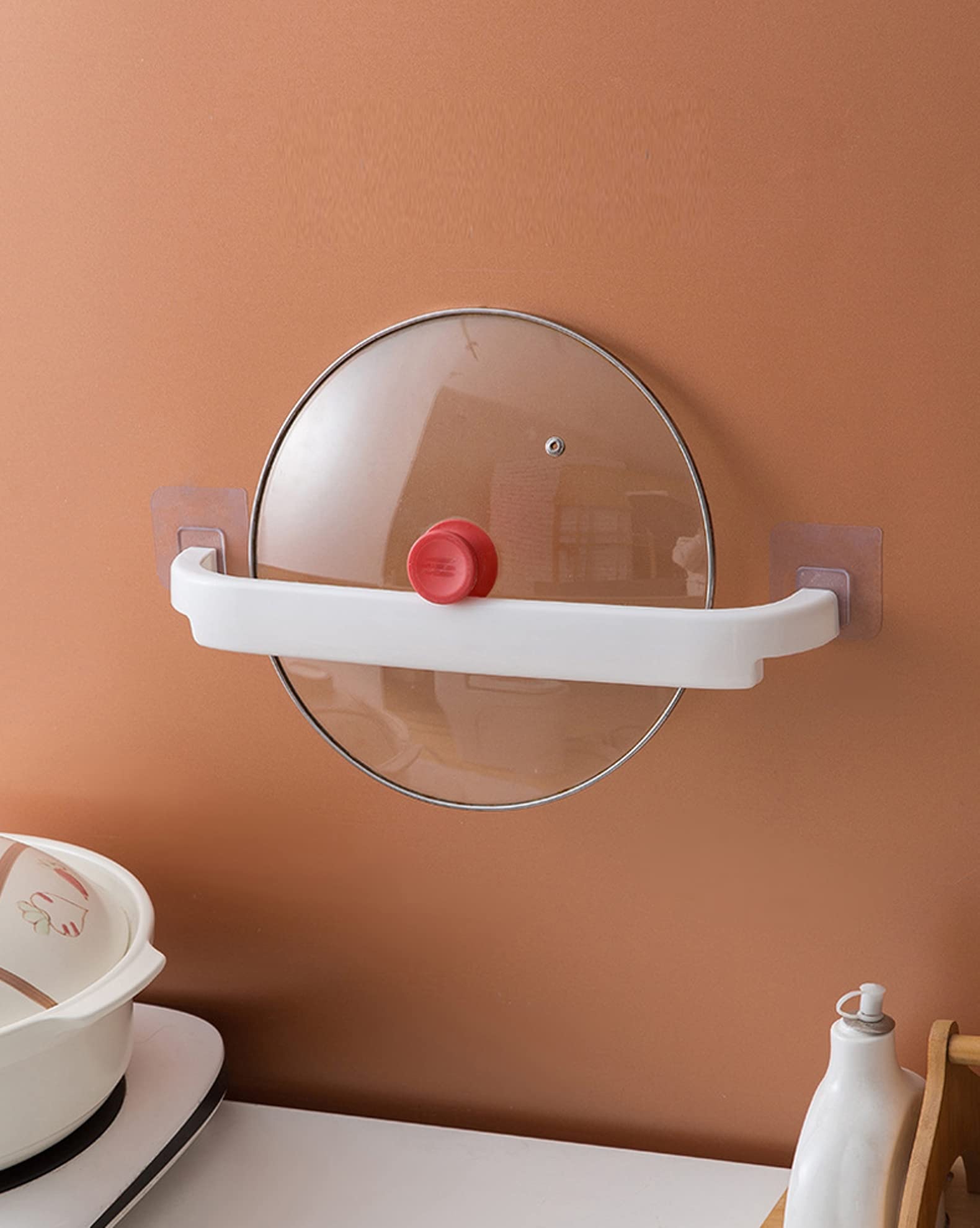 MEZON Self Adhesive Towel Holder No Drill Plastic Wall Mounted Rack Shelf | Multipurpose Cloth Hanger for Bathroom Kitchen | Strong Sticky Organizer Hook Stand (Pack of 3, Random Color) 3