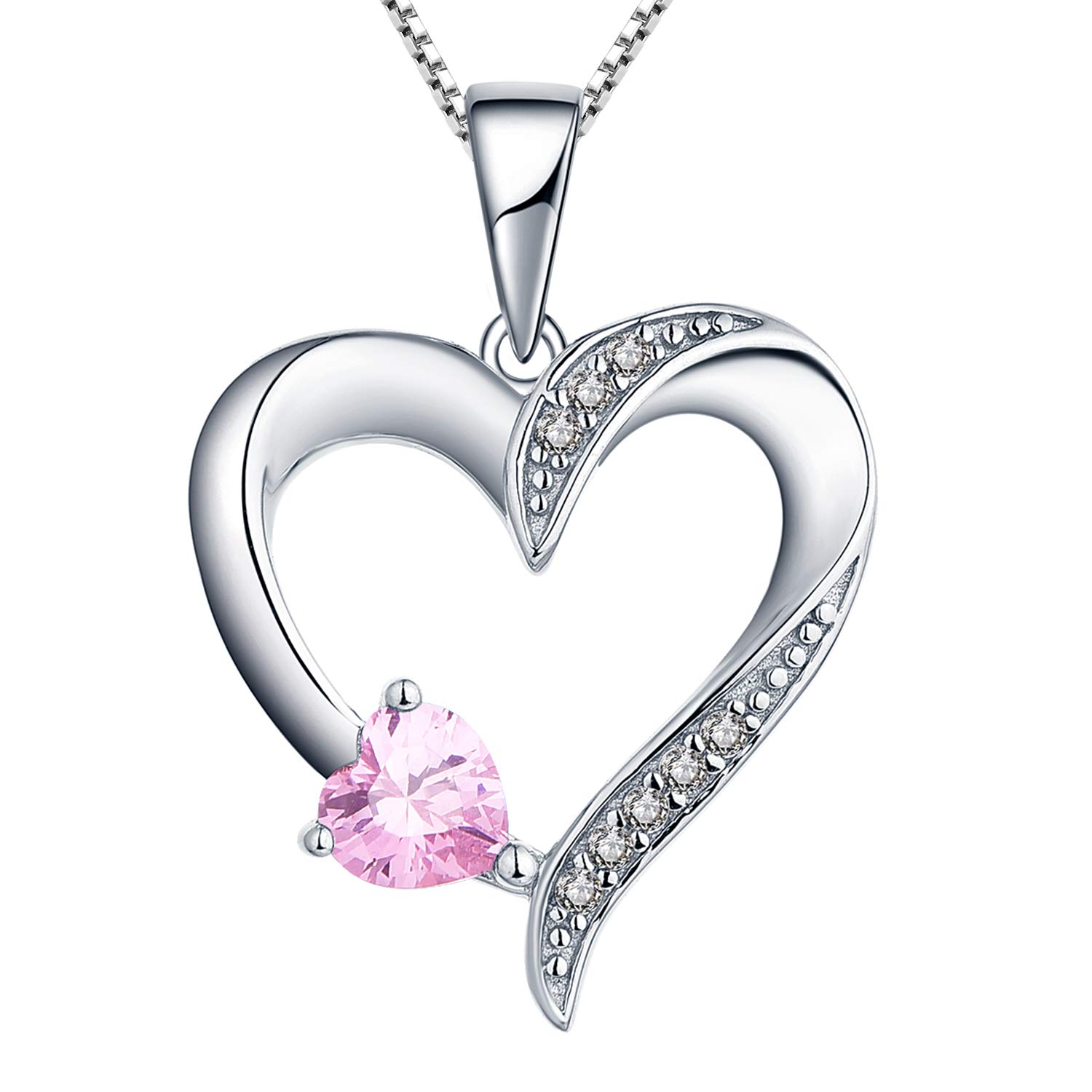 YLCollar de Corazón Plata de Ley 925 con 12 Piedras de Nacimiento Circonita Collar con Colgante de Corazón Doble para Mujer, 45-48cm
