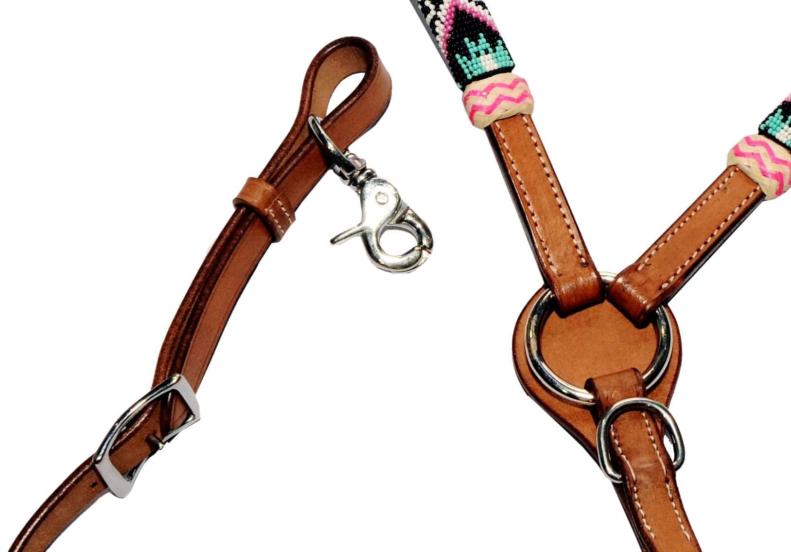 WeavingCraft Western Full Grain Thick Soft Leather Chest/Breast Plate - Hand Braided Rawhide Knotting Stitched Multi color beads(Brown02)