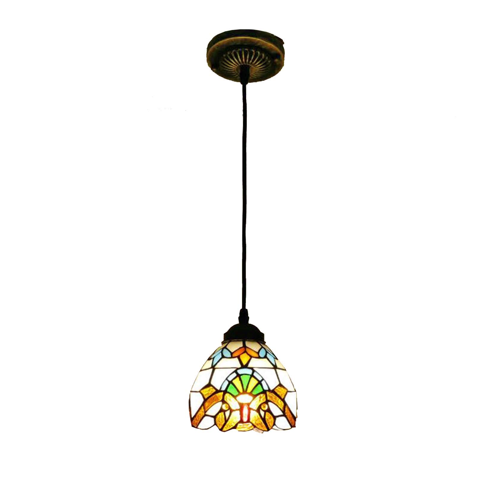 Mini witrażowe lampy wiszące 15 cm vintage żyrandol jadalnia korytarz lampa oprawa E27 niebieski (beżowy)