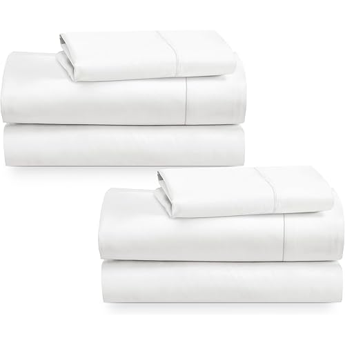 California Design Den 2-Pack Twin XL Sheet Sets 100% Cotton Sateen - 400 Thread Count - Extra Soft, Breathable & Cooling Sheets, Wrinkle Resistant, 2 Sets of Deep Pocket Bed Sheets - Antique White
