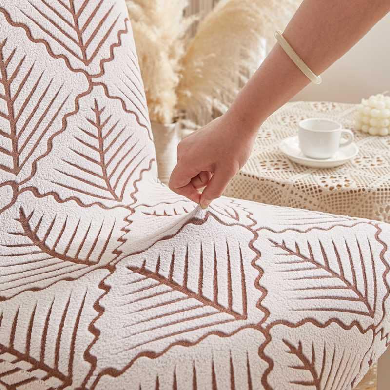 Image of HOMETHREADS Stretchable Elastic Jacquard Chair Seat Cover | Removable, Washable & Durable Chair Protector | Ideal for Dining Room, Kitchen, Restaurant & Party Chairs (Brown, Pack of 4)