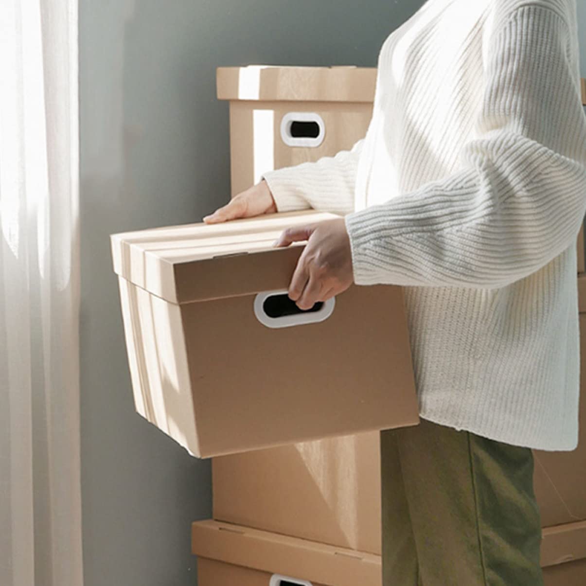 Gadpiparty Aufbewahrungsbox für Dokumente aus Papier Khakifarbene Ablagebox mit Deckel Tragbarer Aktenorganizer für Büro und Schule Stilvoll und Einfach zur Büro und Schulorganisation