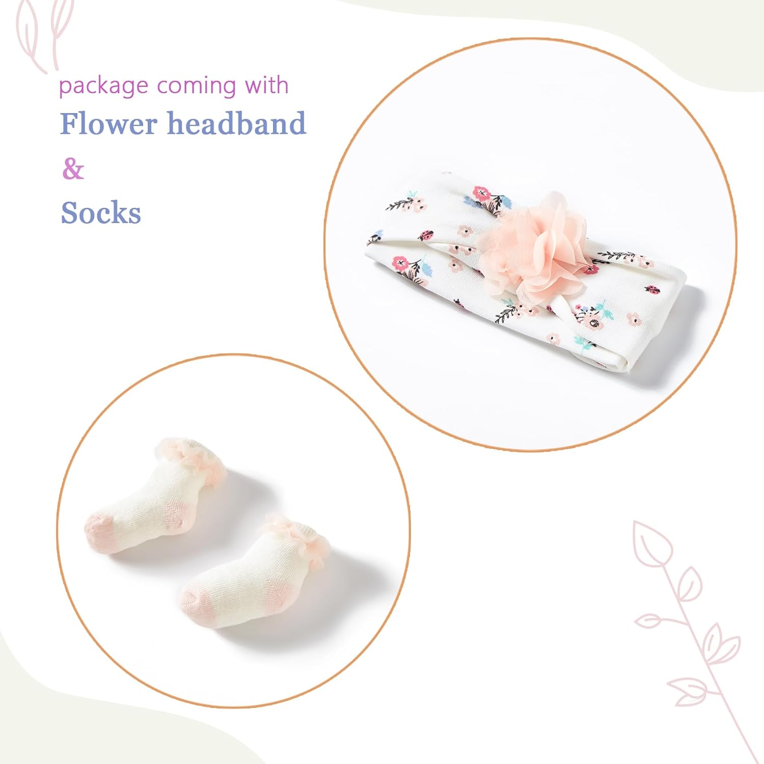 ベビーガールボディースーツ ロンパース レーストリム スーパーキュート ワンピース服 靴下とヘアバンド付き