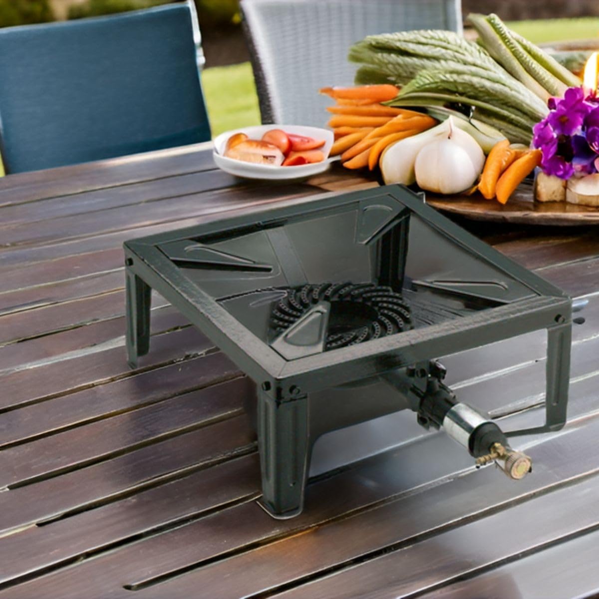 INTEC - Hornillo de gas 7,5 KW acero esmaltado quemador de hierro fundido hornillo catering 4 patas de cocción exterior