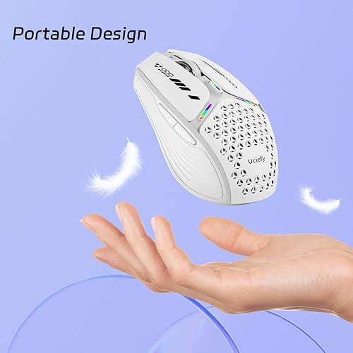 Miniatura 7 de Uciefy Ratón inalámbrico Bluetooth (BT5.05.1+2.4GHz) USB C recargable LED mouse nivel de batería visible, cubierta magnética de panal con receptor