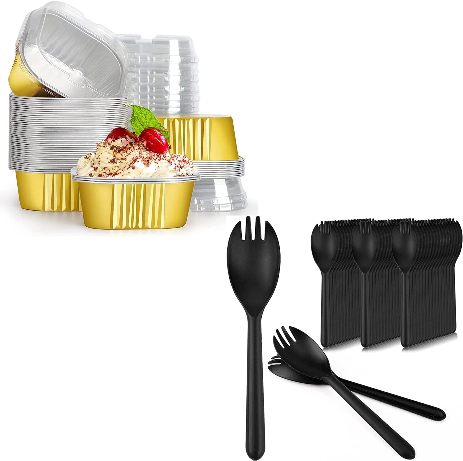 EUSOAR Creme Brulee Cups with Lids&Disposable Forks, 10oz