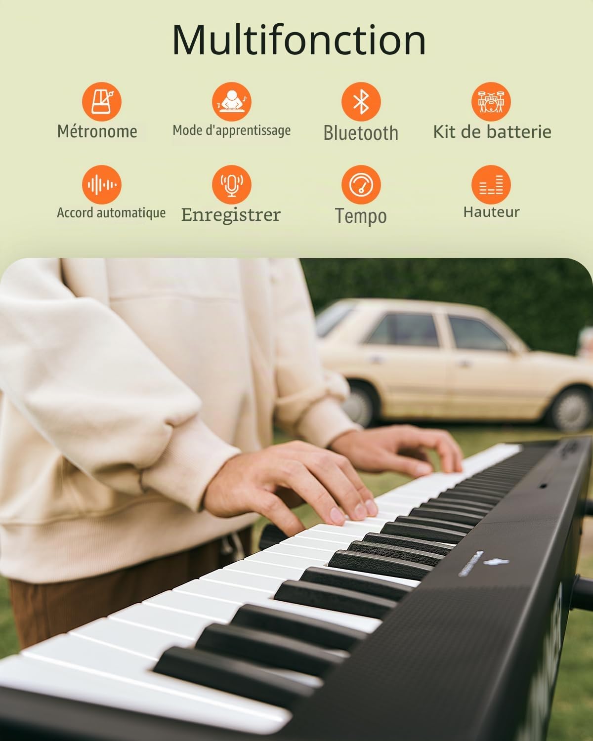 Donner DP-10 clavier de piano portable 88 touches pour débutant, clavier de piano pliable Bluetooth avec pédale, sac de piano, noir