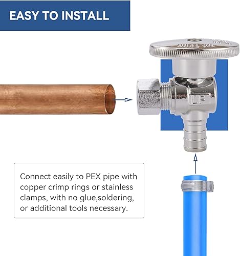 Miniatura 5 de Válvula de parada angular, válvula de cierre de ángulo de compresión de 12 pulgada Pex X 38 pulgadas OD con encendidoapagado de 14 (paquete de 5,