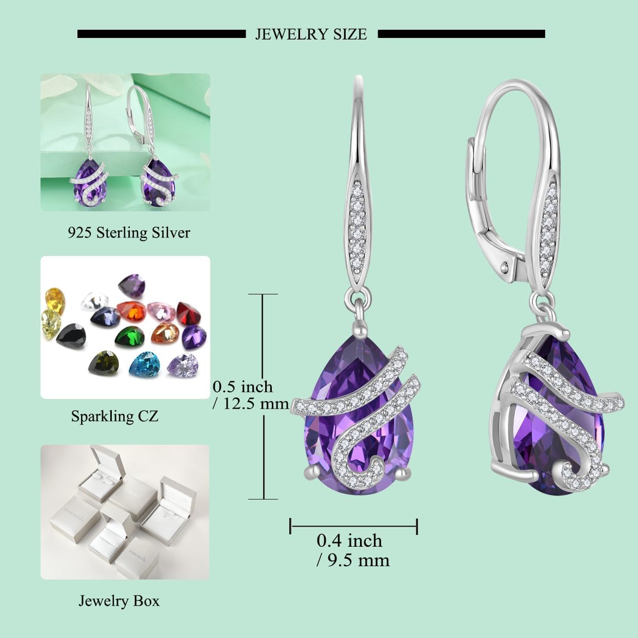 Starchenie Women's Dangle Drop Earrings 925 Sterling Silver Leverback Earrings Pear Cut Birthstone Jewelry Gift - Image 6