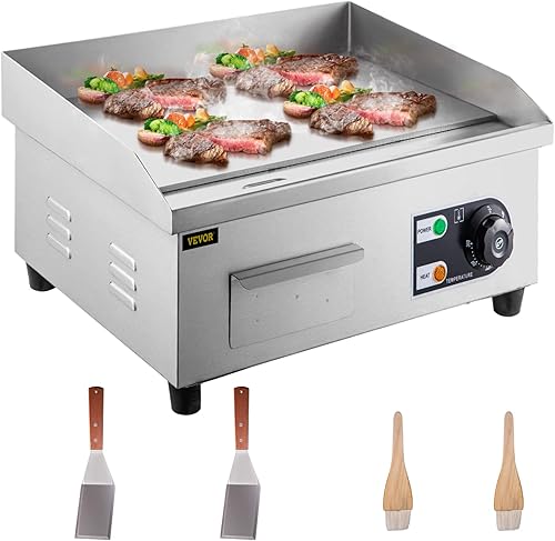 VEVOR Plancha eléctrica para encimera 14 pulgadas parrilla de 1500 W con control de temperatura ajustable de 122 F-572 F parrilla de restaurante