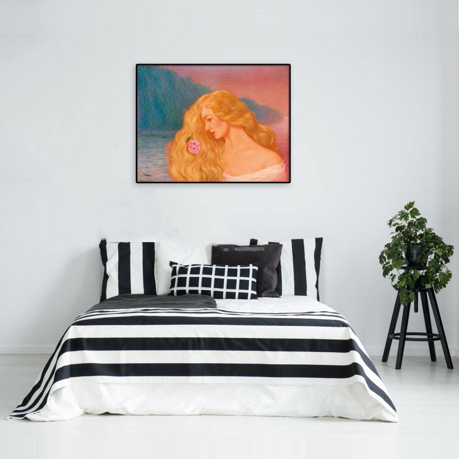 JZSDGB Czarne oprawione słynne wydruki artystyczne - plakat René Magritte - popularna powieść sztuka ścienna - płótno sztuka ścienna słynne obrazy reprodukcja-krajobrazy graficzne do salonu dekoracja 50 x 70 cm