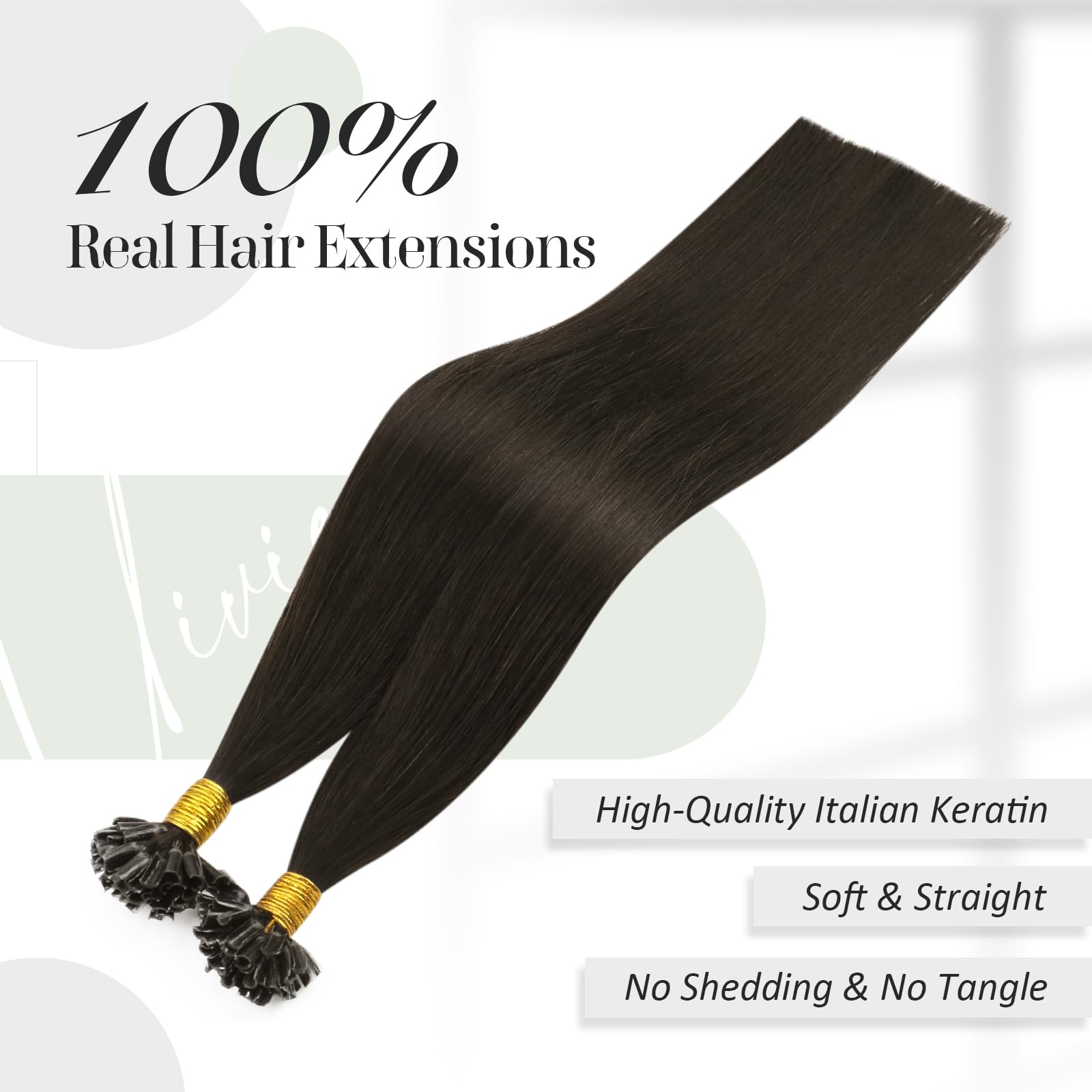 Vivien Bonding Extension Capelli Veri Cheratina Marrone 45cm Pre Bonded Extensions U Tip Capello Umano Lisci 50g 50s Hot Fusion U Tip Capelli Veri Remy Human Hair Keratina #2 Marrone Scuro