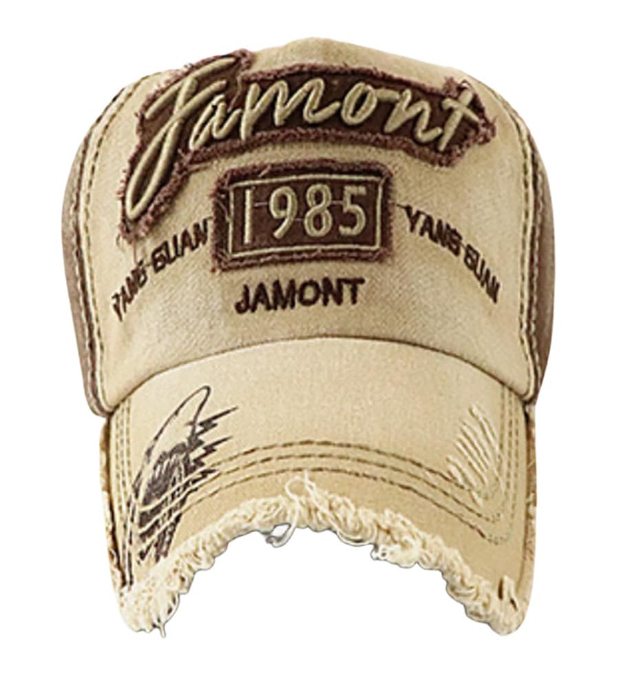 Minakolife Men's Beige Red Distressed Vintage Cotton Baseball Cap Snapback Trucker Hiking Hat, M-Xl