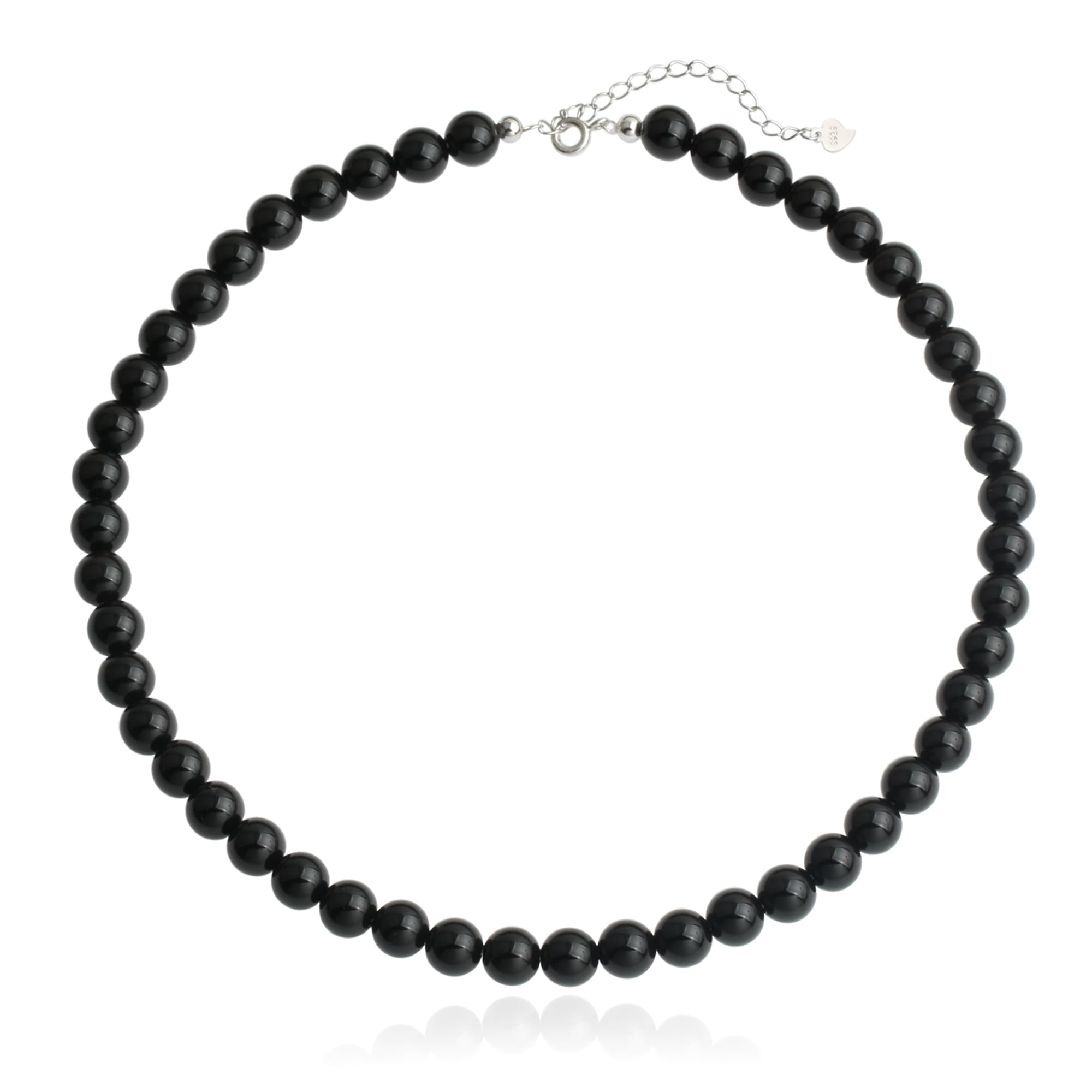 Kakikaki Natural Agate Choker Necklace Sterling Silver Round Beads Strand Necklace for Women
