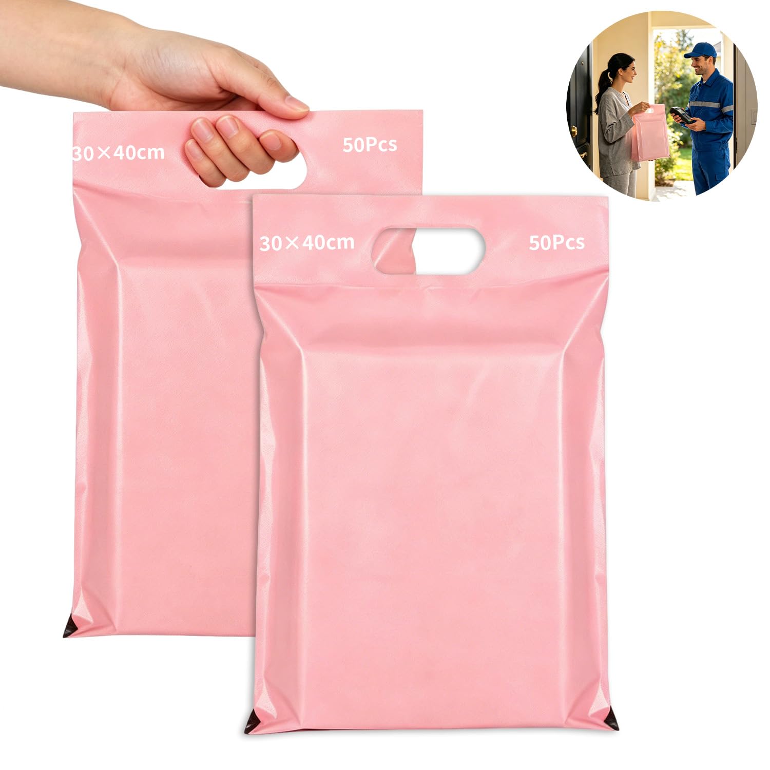 50 Pezzi 30×40 cm Buste per Spedizioni Perforate con Maniglie Buste Spedizione Autoadesive Busta per Spedizione Impermeabile Resistente Rosa per la spedizione di Piccoli Oggetti