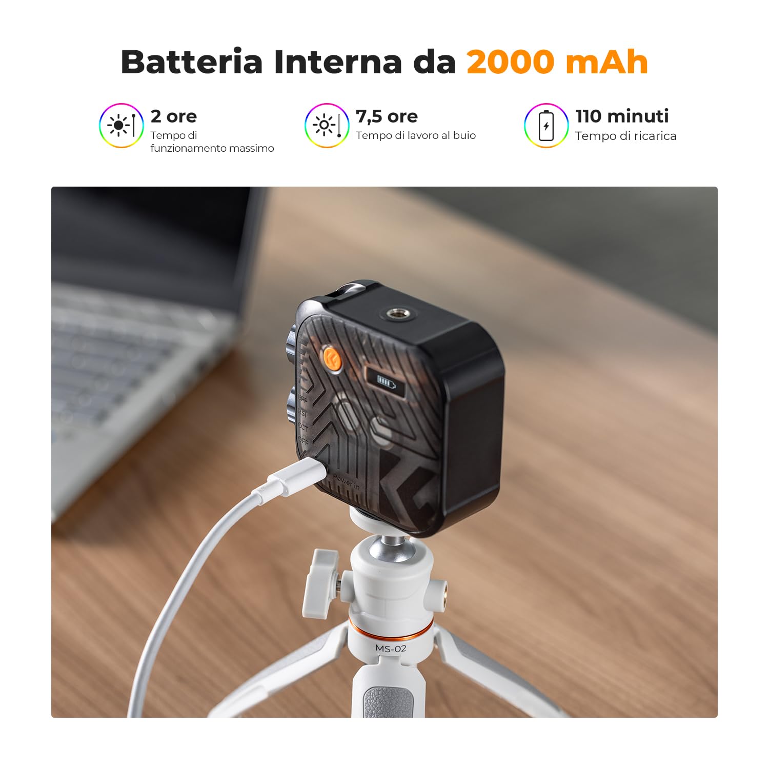 K&F CONCEPT Luce video RGB, Luce Fotografica Portatile a Colori a 360°, 21 Effetti Luminosi, 2500K-9900K CRI 96+, per Vlogging, selfie, Fotografia di oggetti, Nero