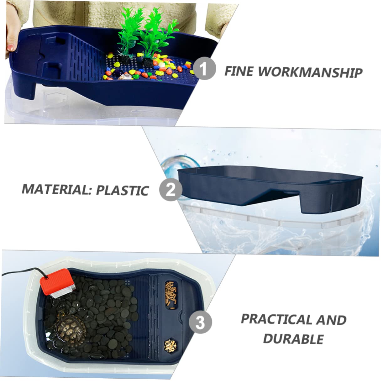 TOYANDONA Tanque de Plástico y Fácil de Limpiar Resistente a Golpes Plataforma Azul para Tomar el Sol Adecuado para Descanso y Natación para Tortugas de Tortugas