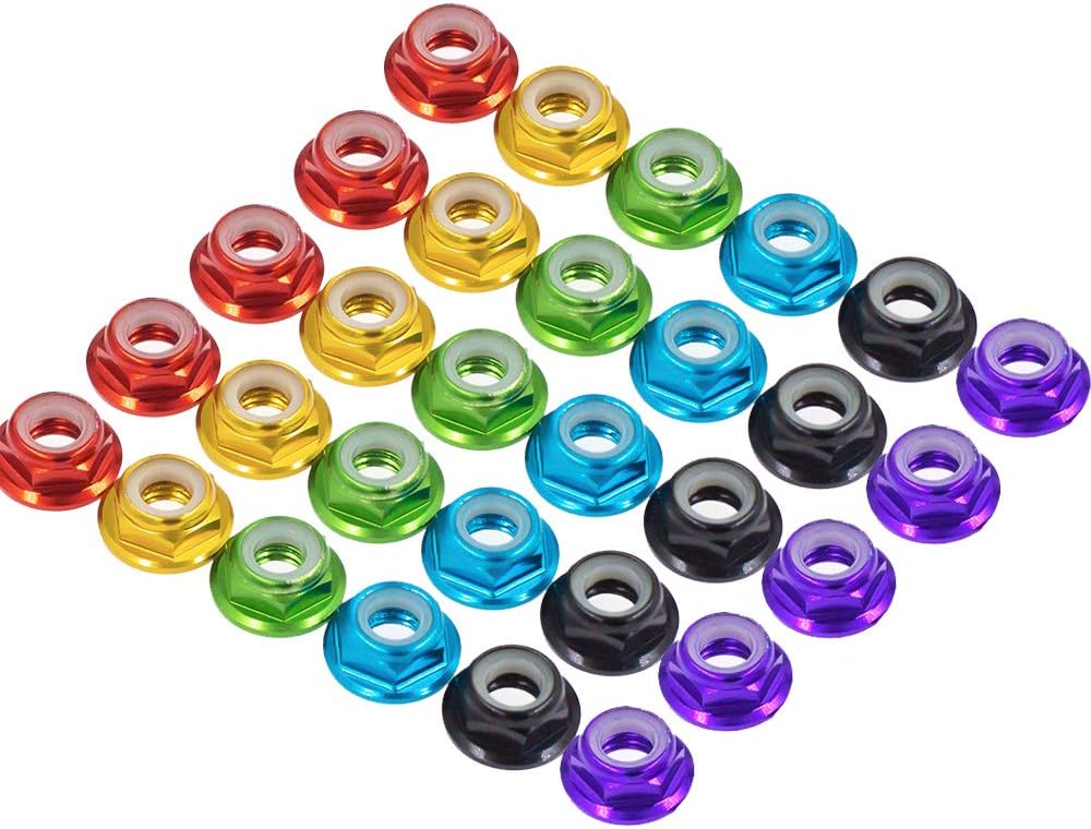 30pcs FPV M5 Nuts CW Self-Locking Lock Nuts Flanged Nylon Insert Aluminum Alloy for FPV Parts Quadcopter Motor Prop Adapter RC Racing Drone (6 Colors)