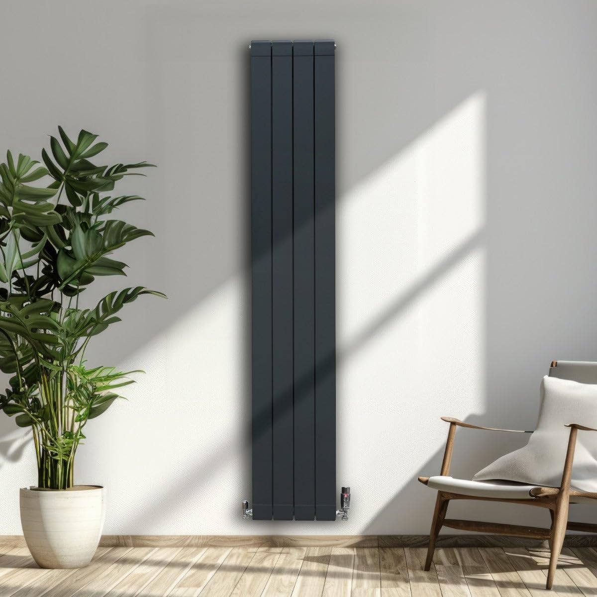 Radiatore di Design in Alluminio 1800mm x 315mm Verticale Doppio Pannello Piatto A Colonna Termosifone Moderno Leggero Grigio Antracite Spazzola Kit di Fissaggio Staffe Inclusi