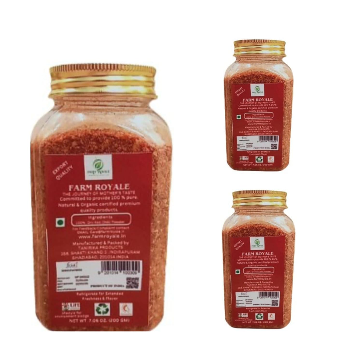 Farm Royale Kashmiri (Tomato) Red Chilli(Lal Mirch) Powder-1+1+1 Combo-(200gm +200gm + 200gm)||100% Pure and Natural||Shudh||Handpicked Material||Export quality
