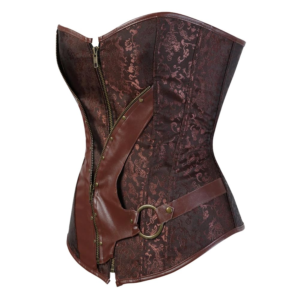 Corsetto da Donna - Abbigliamento da Clubwear per Feste Senza Spalline in Jacquard con Stampa Floreale Regolabile con Cerniera Frontale in Pelle alla Moda