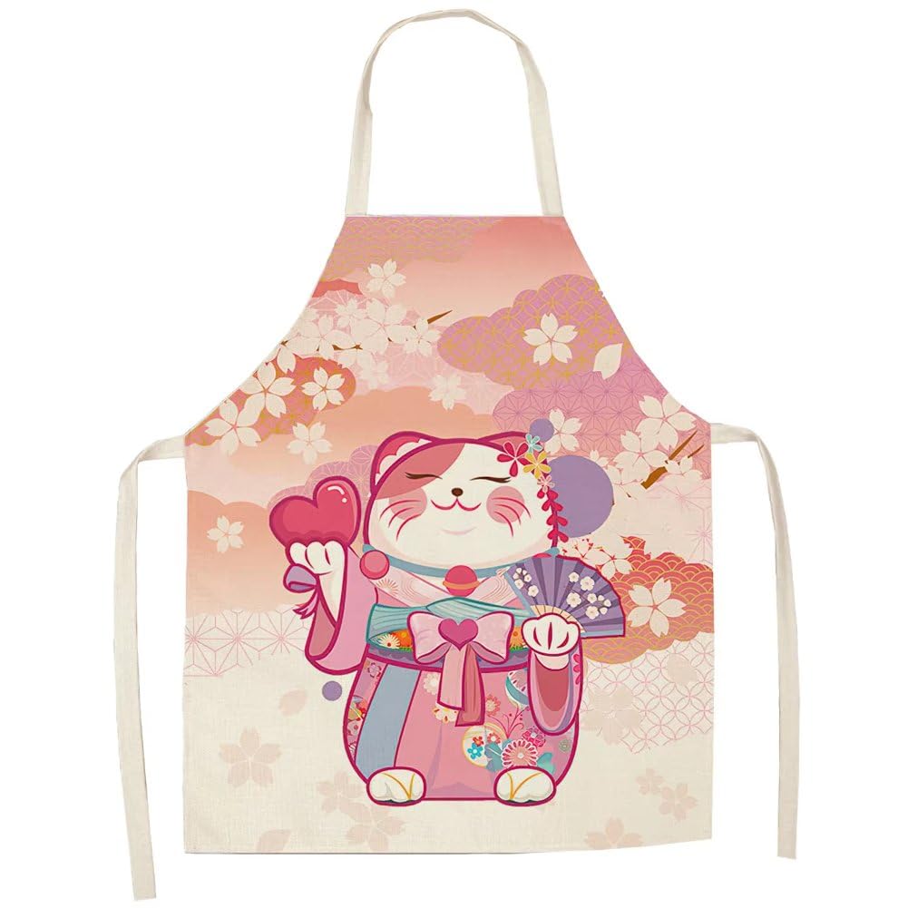 hzzsbu Japanese Apron Cartoon Print Waterproof Apron Kitchen Chef Aprons for Cooking Baking Painting Gardening Grooming