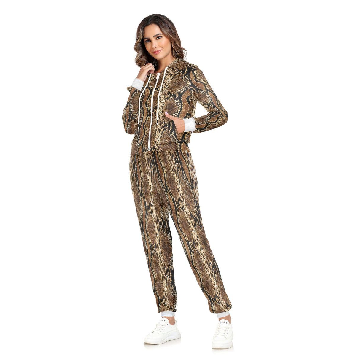 Conjunto deportivo de 2 piezas para mujer, estampado de piel de serpiente, conjunto deportivo de manga larga con estampado de piel de leopardo