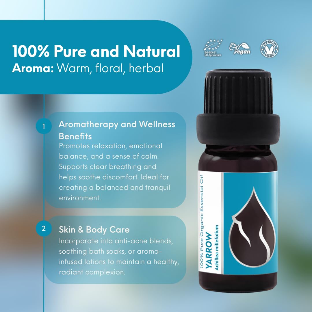 Essences Bulgaria BIO Schafgarbe Ätherisches Öl 5ml | Achillea millefolium | 100% Naturrein | Unverdünnt | BIO-zertifiziert | Spitzenqualität aus Familienbetrieb | Ohne Gentechnik | Vegan