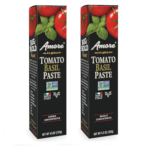 Amore Pasta de tomate vegana con albahaca en un tubo (4.5 onzas), certificado sin OMG y fabricado en Italia (paquete de 2)