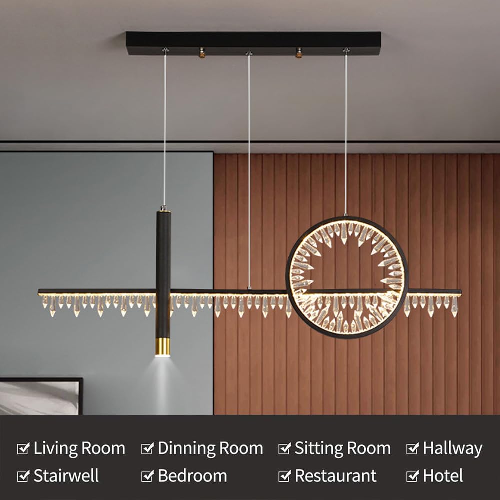 35" Żyrandole, liniowa kryształowa lampa wisząca z punktem, wisząca lampa sufitowa LED do jadalni Ng, nowoczesny kryształowy żyrandol do Ng Roo-B