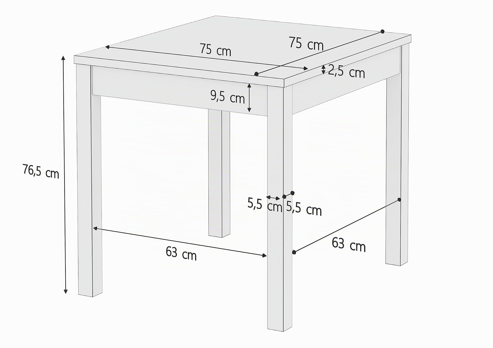Erst-Holz Kleiner Holztisch Kiefer 75 x 75 Massivholz Beine Glatt