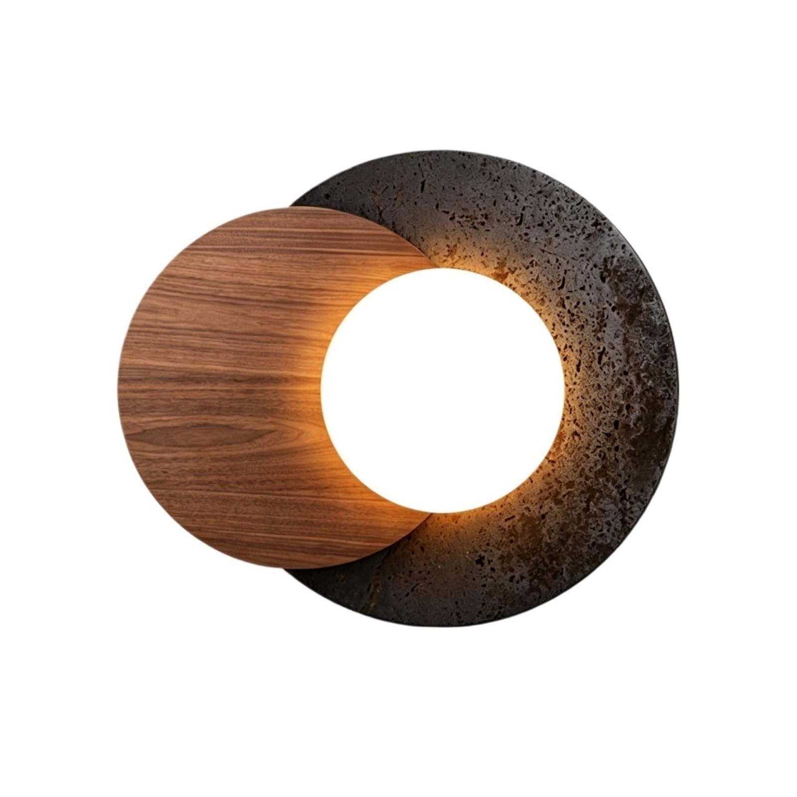 FEITENGDA Travertine Wall Sconce, Minimalist Walnut & Stone Wall Light
