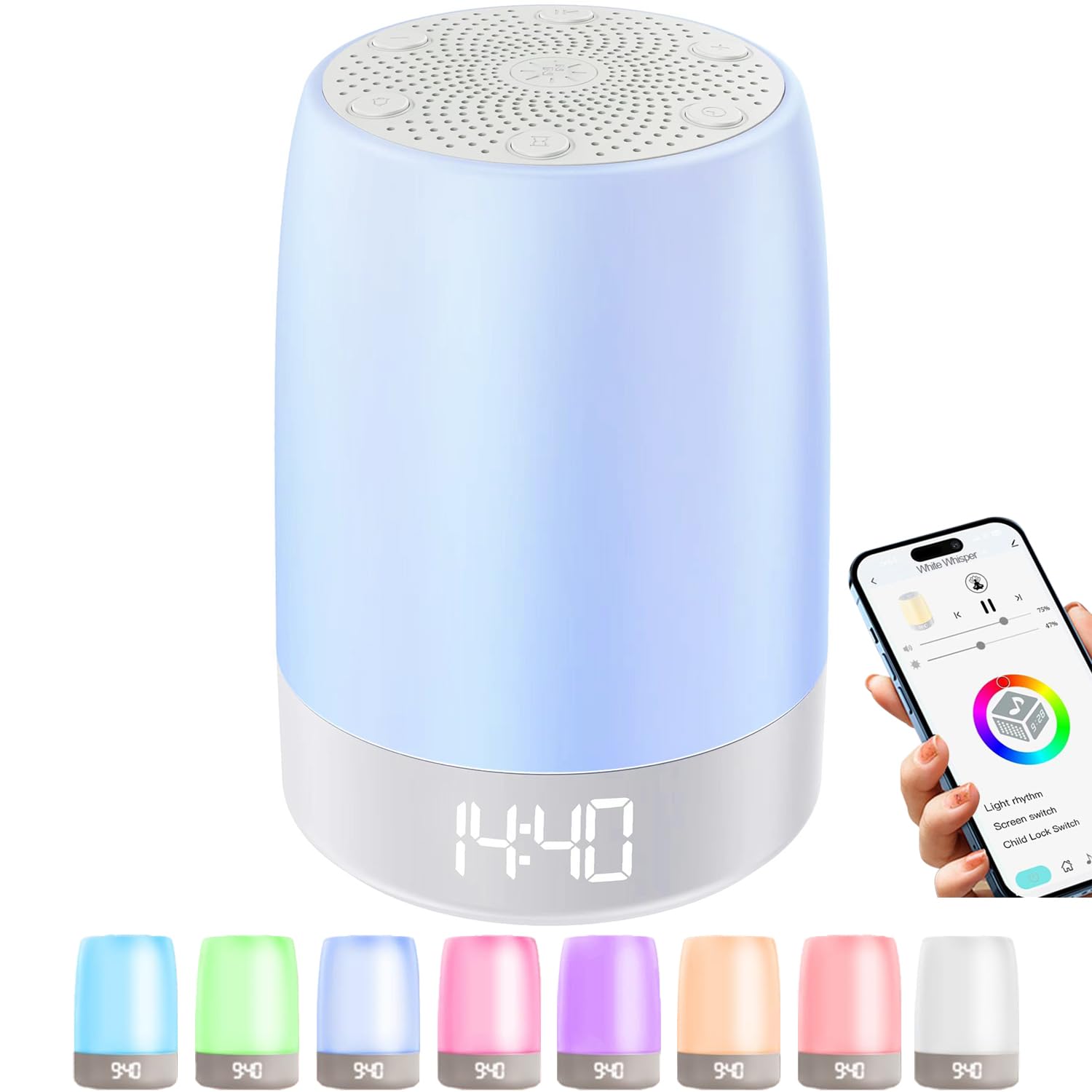 Weißes Rauschen Sound Maschine für Schlaf Kinder Nachtlicht Bluetooth Musik Wecker App Fernbedienung USB Batteriebetrieben 32 natürliche Klänge für Schlafzimmer Kinderzimmer Baby Erwachsene Tragbare