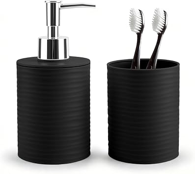 2 Piece Bathroom Accessory Set, Bathroom Accessories Set Include Soap Dispenser and Toothbrush Holder for Modern Bathroom Decor