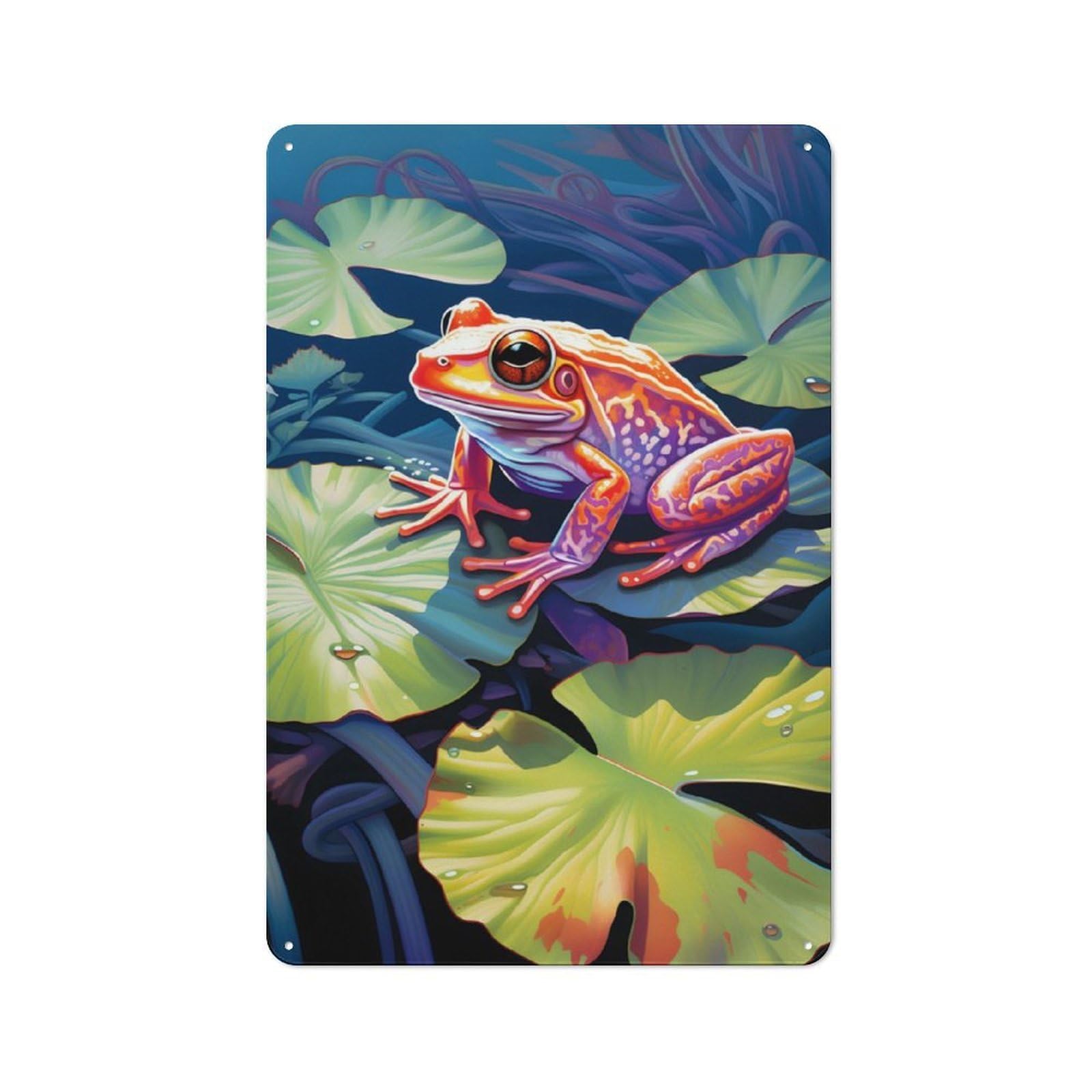 Junmoney Frog On A Leaf Painting Vintage Metal Plaque 30X20cm For Guest Room Or Hallway, A Decorative Christmas Gift For Guest Room Decorators