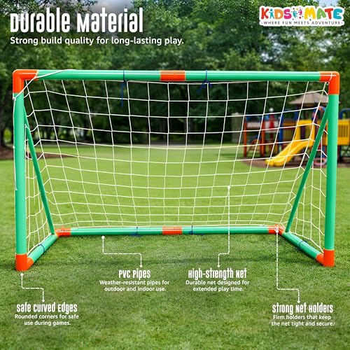 Image of Kidsmate Kids Football Goal Set with Ball & Pump | Sturdy Build Mini Football Net, Easy Setup Indoor & Outdoor Beginner Sports Practice | Perfect for Training & Fun Playtime - Green,Orange