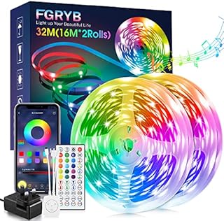 FGRYB LED Strip Light 32M (2 Rolls of 16M) Ultra Long Music Sync RGB Colour Changing Led Lights for Bedroom with Bluetooth App & Remote Flexible Lighting for Home Room Kitchen Ceiling Decoration