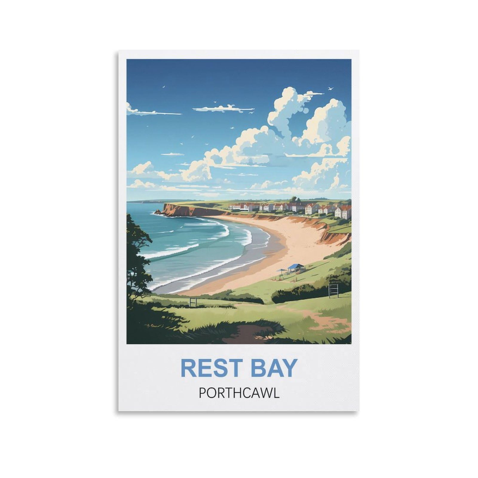 Wgmdoee Unframe-Style Rest Bay Porthcawl Vintage Travel Posters 12X18inch(30X45cm) Canvas Poster Living Room Wall Art Home Decor