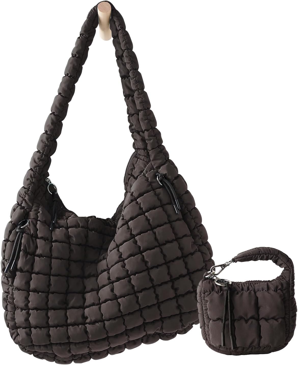 Large Quilted Puffer Tote Bag for Women with Mini Pouch Puffy Crossbody Bags Purse Hobo Puff Shoulder Carryall Gym Travel