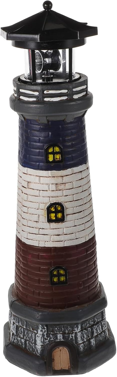 SEWACC Solar Powered Resin Lighthouse Garden Ornament with Glowing Light Nautical Outdoor Lawn Decor Weatherproof Coastal Statue for Backyard and Beach Themed Patio