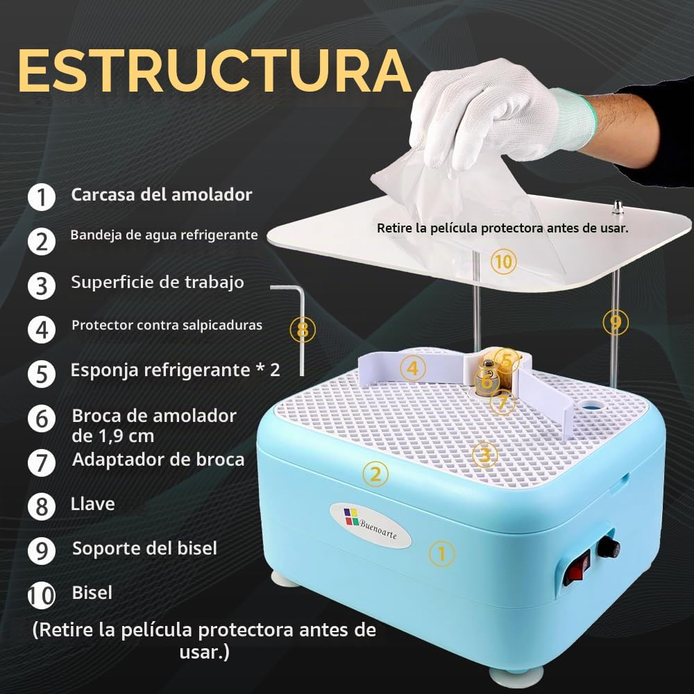 Molinillo de Vidrio Manchado Molinillo de Vidrio y cerámico y otros materiales, Mini kit de Herramientas de molienda pulido DIY (Blue-220v)