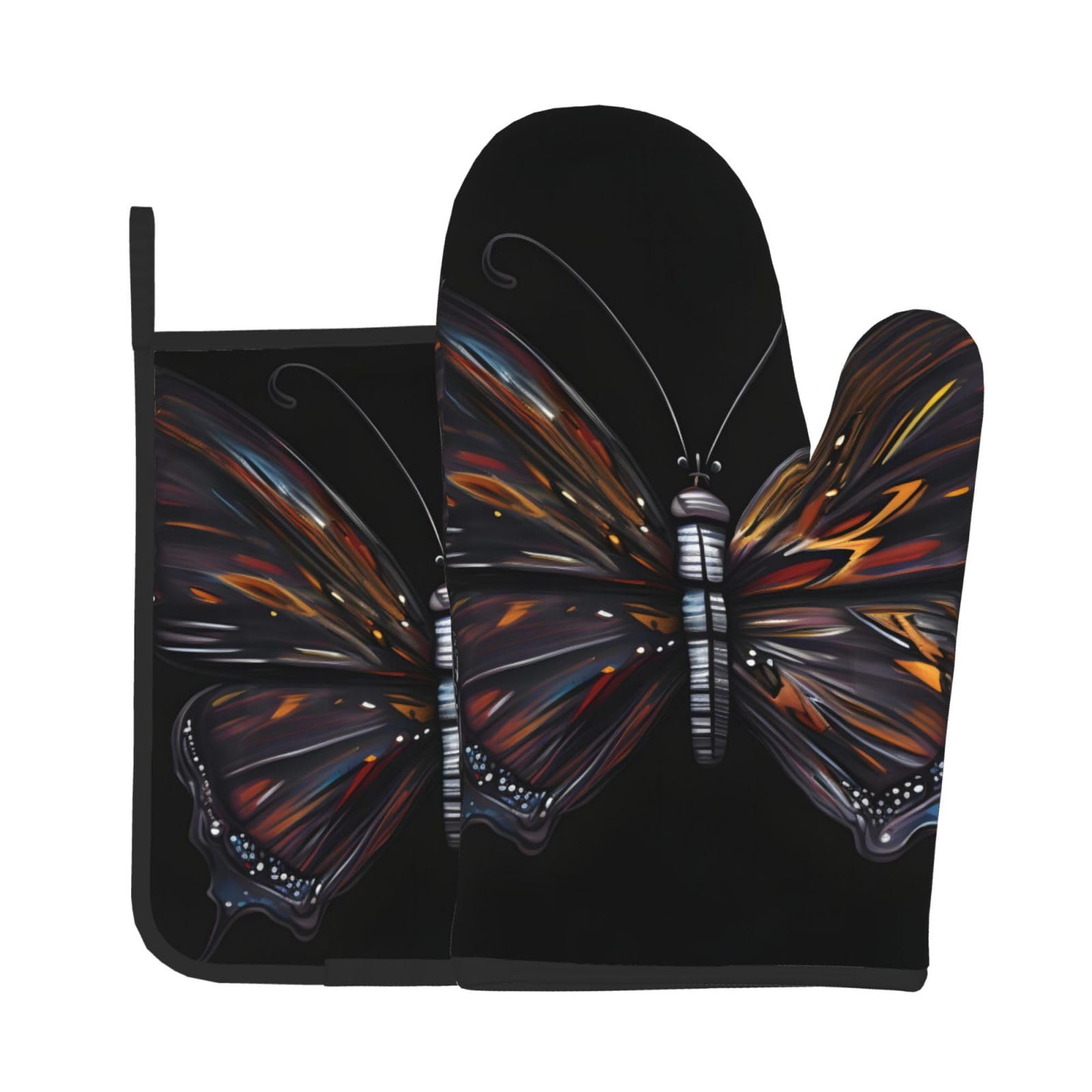 Mystery Butterfly Printed Two-Piece Kitchen Baking Set Oven mitt and potholder Perfect for Chefs Bakers and Kitchen Decor