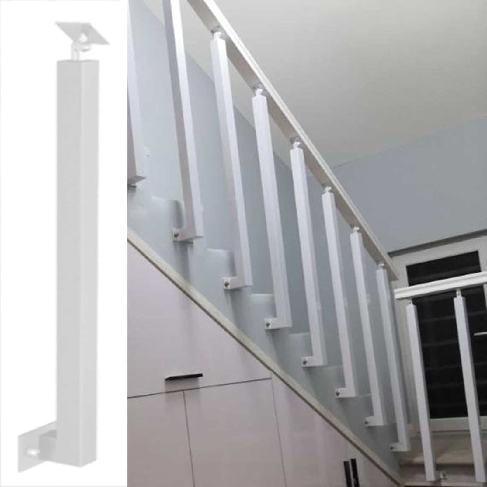Colonne d'escalier blanche hauteur 100 cm avec support de rampe réglable