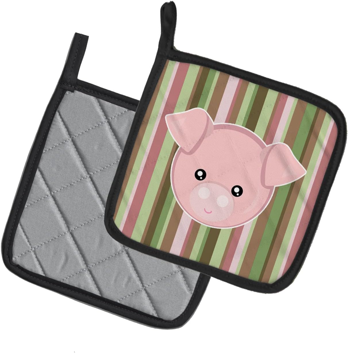 Caroline's Treasures BB6930PTHD Pig Face Pair of Pot Holders Kitchen Heat Resistant Pot Holders Sets Oven Hot Pads for Cooking Baking BBQ, 7 1/2 x 7 1/2