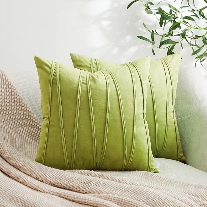 Image of Amazon Brand - Umi DecorativeStriped Throw Pillow Covers 20 X 20 Inch,Soft Solid Velvet Pillow Covers Cushion Case with Zigzag Pattern for Sofa Bedroom 50 X 50 Cm (Pack of 2) Green